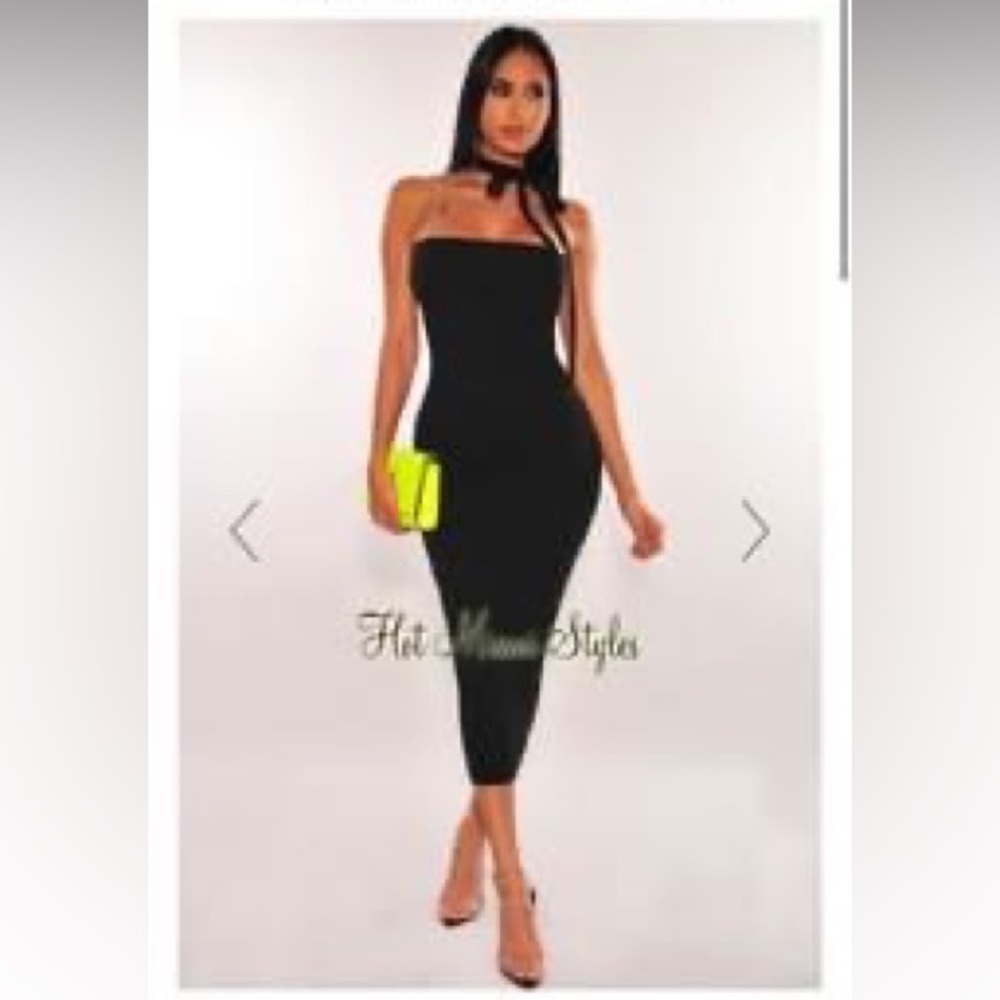 Hot Miami Styles Black Necktie Open Back Cocktail Dress